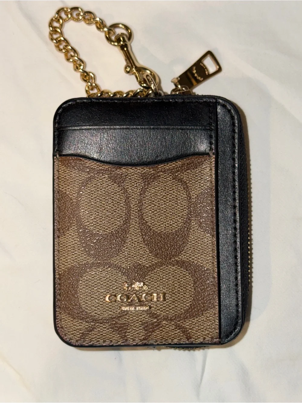 Coach Zip Card Case in Signature Canvas - Gold/Black/Brown